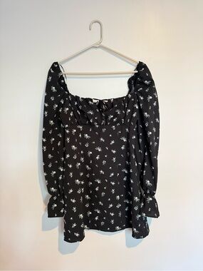 Black Floral Square-Neck Mini Dress